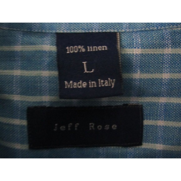 Jeff Rose Men Shirt Large Blue white Striped Button Front Long Sleeve 100% Linen - Picture 3 of 4